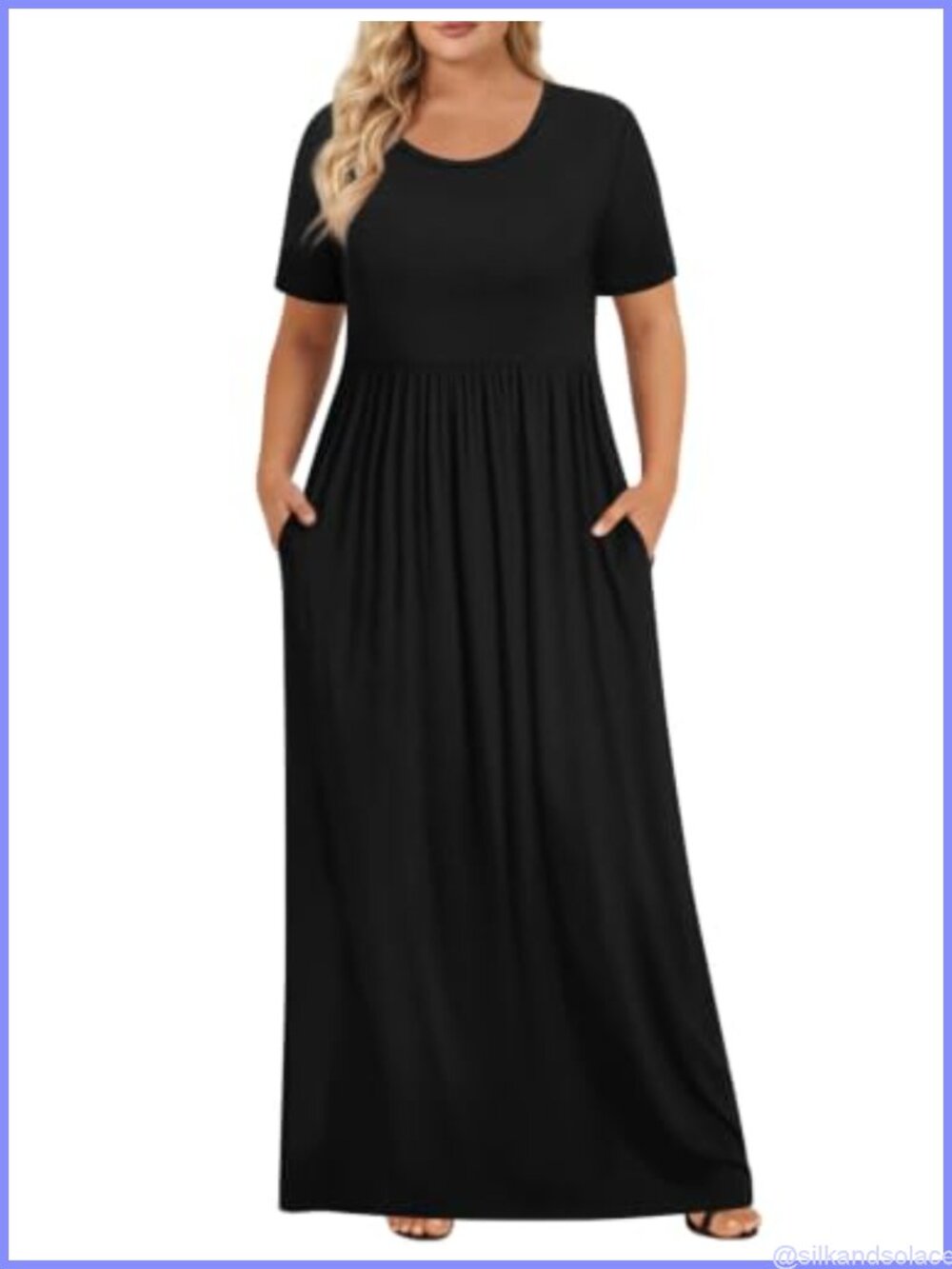 Plus Size Maxi Dress Short Sleeve Round Neck Side Pockets Casual Summer Outfit